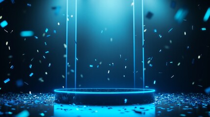 A vibrant digital art showcase with neon lights, particles, and futuristic elements. A modern cyberpunk or sci-fi scene.