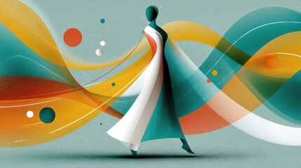 Abstract Fashion Figure with Flowing Colorful Waves in Artistic Modern Design