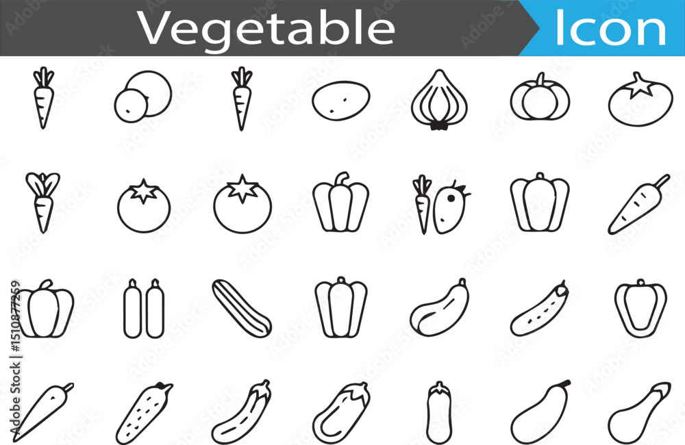 Poster a set of vegetable - minimal thin line web icon set. outline flat icons collection set vector illust