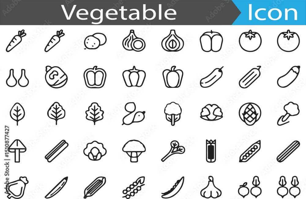 Poster a set of vegetable - minimal thin line web icon set. outline flat icons collection set vector illust