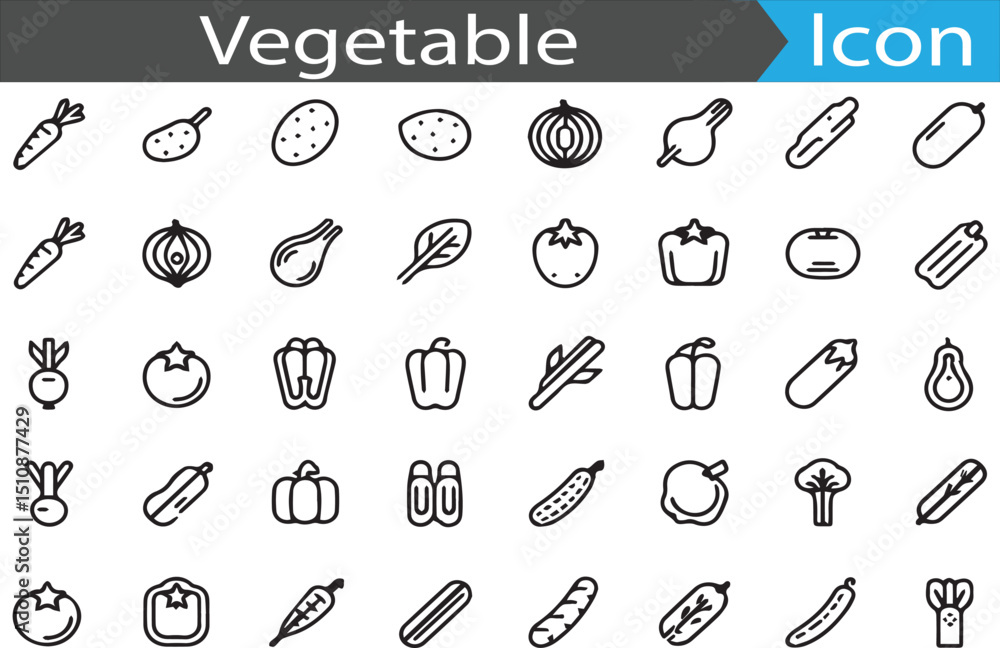 Poster a set of vegetable - minimal thin line web icon set. outline flat icons collection set vector illust