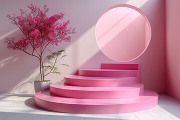 Obraz premium Pink steps with a pink wall