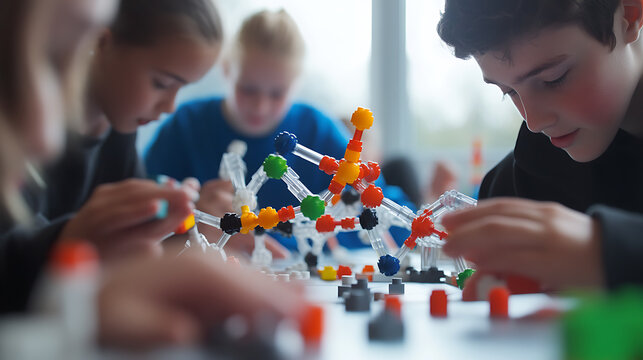Children Collaborating on a Molecular Model Building Activity