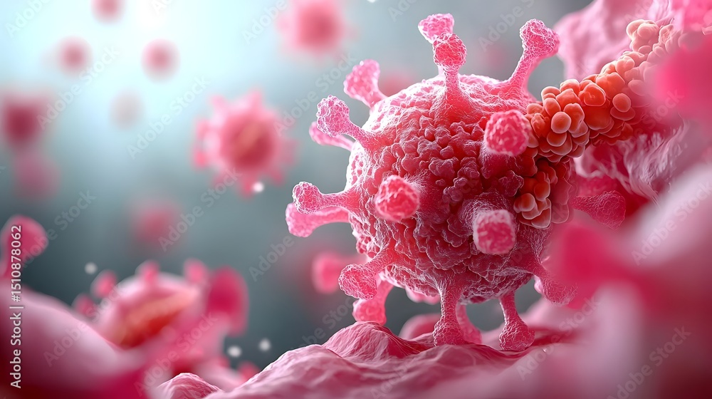 Poster close up 3d rendering of the hepatitis c virus structure