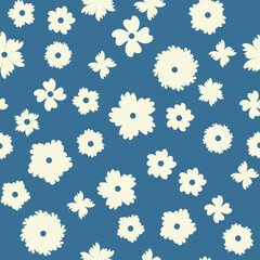 Vintage Decorative seamless pattern in classic style with small flowers, ditsy. Light silhouettes of flowers, two-color ornament shabby chic