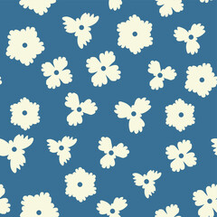 Vintage Decorative seamless pattern in classic style with small flowers, ditsy. Light silhouettes of flowers, two-color ornament shabby chic