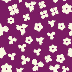 Vintage Decorative seamless pattern in classic style with small flowers, ditsy. Light silhouettes of flowers, two-color ornament shabby chic