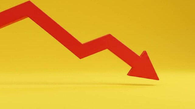 A red arrow pointing downwards with a zigzag pattern on a yellow background indicating a decrease trend