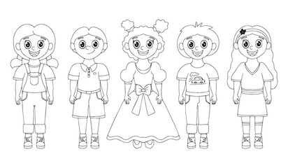  happy children hand drawn. Cute boys and girls smiling. Design for international children's day.