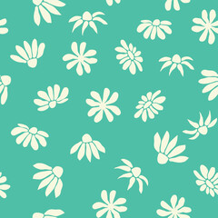 Decorative seamless vintage pattern in classic style with small flowers, ditsy. Silhouettes of flowers, Two-color ornament in pastel colors