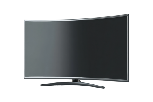 PNG Curved flat-screen tv display with black frame isolated on white background