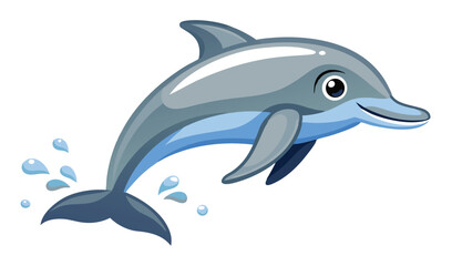 Fototapeta premium Happy cartoon dolphin leaping from the ocean