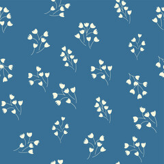 Vintage Decorative seamless pattern in classic style with small flowers, ditsy. Light silhouettes of flowers, two-color ornament shabby chic