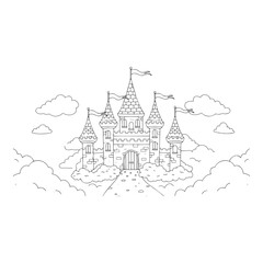 Naklejka premium Enchanting castle coloring page illustration for children in a dreamy style