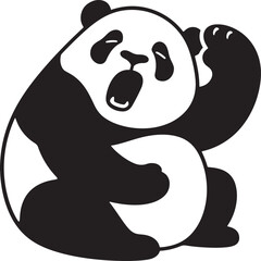 Yawning panda cartoon flat style, Sleepy panda character black and white