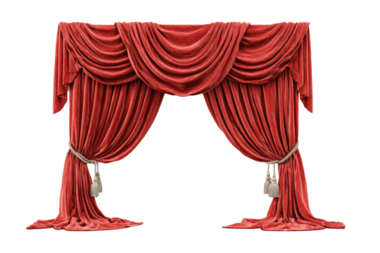 PNG Elegant red theater curtains with draped velvet and tassels