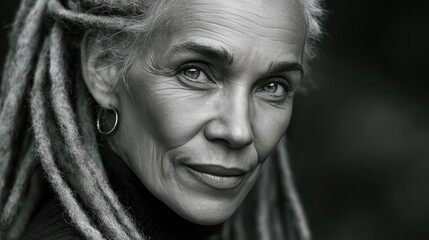 Woman with gray hair and glasses looking directly at camera.