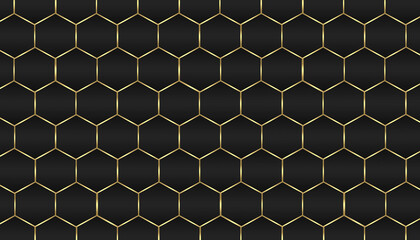Black gold luxury hexagon seamless pattern abstract background