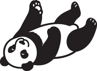 Panda lying on back looking upward, Happy panda resting pose flat cartoon