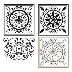 Ornamental tile designs in black and gold