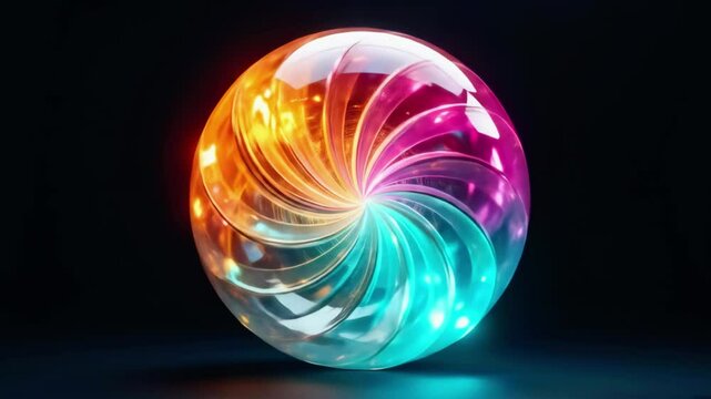 Vibrant swirling sphere radiates color and light in a mesmerizing digital display
