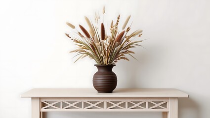Dried Wheat and Pampas Grass Arrangement in a Dark Vase Autumnal Home Decor