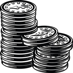 Coin Stacks Illustration Wealthy Pile Design for Financial Art and Business
