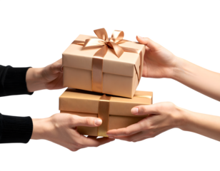 hands exchanging gifts, close-up