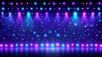 Colorful stage with glowing star lights and vibrant spotlights creating magical concert atmosphere