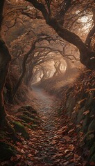 Enchanting Autumn Tunnel Pathway Landscape