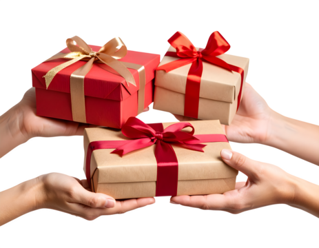 hands exchanging gifts, close-up.