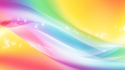 Abstract pastel rainbow waves with glowing sparkles and dreamy light effects
