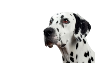 Cute Great Dane puppy and adult Dalmatian dogs, isolated on white with black spots, are purebred domestic pets