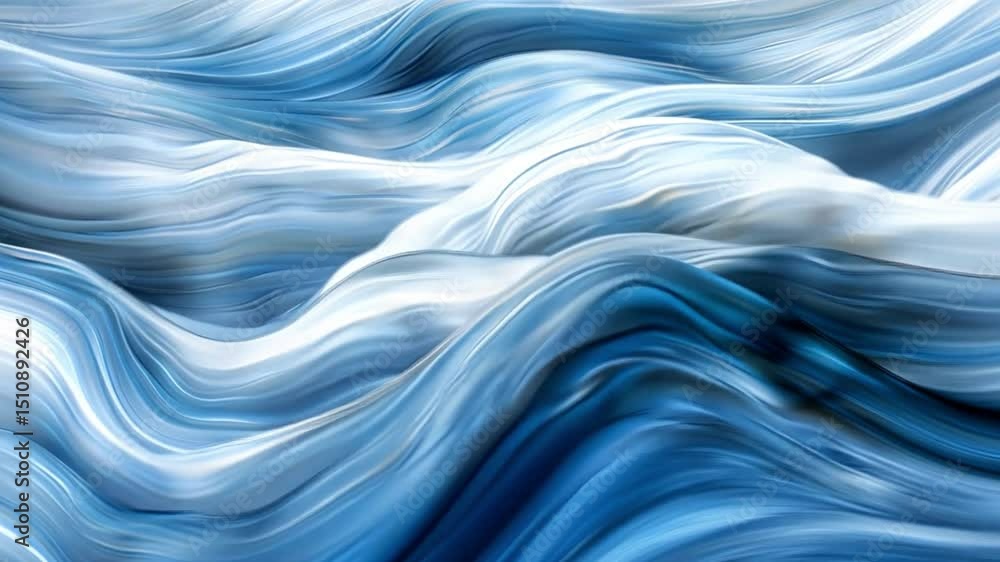 Poster mesmerizing abstract design of flowing blue and white waves, showcasing smooth textures that evoke t
