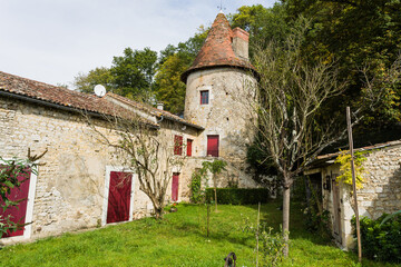 Poitou, France: typical architecture of the Poitevin countryside, near Poitiers, large building in...