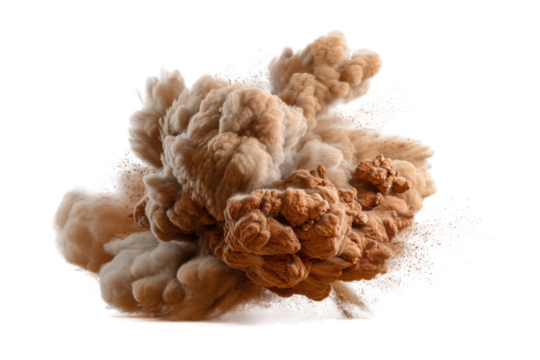 PNG Explosive cloud of brown dust and smoke in motion against black background