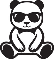 Panda with sunglasses kids wall art, Stylish panda character black and white