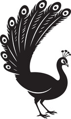 Peacock silhouette elegant feather display, Detailed peacock black shape design