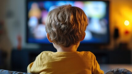 Fototapeta premium Child watching TV on the sofa, rear view
