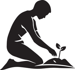 silhouette of a child watering a plant, nurturing growth, environmental care, gardening, sustainability, eco-friendly living