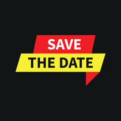 save the date message banner with red and yellow ribbon style text on black background for reminders	