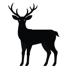 Elegant black silhouette of a single deer standing in side profile, deer, silhouette, animal, wildlife, mammal, nature, buck, reindeer, stag, horn, antler, standing, side view, profile, elegant