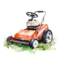 watercolor of Lawn Mower, vector high quality, isolated on a white background.