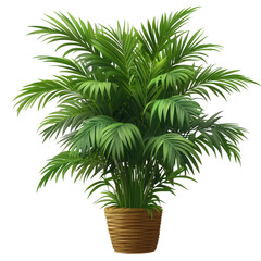 Lush areca palm in woven pot, a vibrant indoor plant for decoration and design