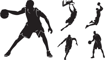Basketball Silhouettes Dribbling Dunking and Shooting Poses for Dynamic Sports Art