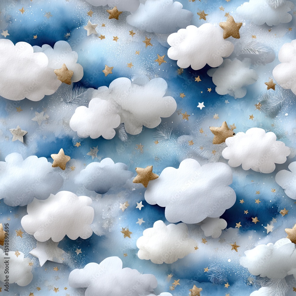 Poster beautifully crafted watercolor design features a starry sky with a gradient background and textured 
