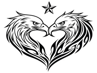 Obraz premium Dual eagle heart tribal tattoo with star accent