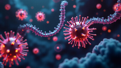 Macro view of bacteria and viruses under microscope. Infectious disease concept, epidemic background, microbiology close-up, dangerous pathogens, healthcare threat, microscopic organisms, outbreak ima