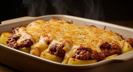 Savory Baked Potato Casserole with Ground Beef and Golden Melted Cheese