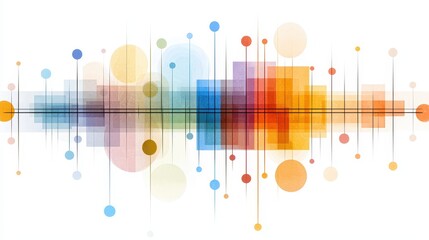 Abstract Watercolor Painting with Colorful Geometric Shapes and Translucent Rectangles